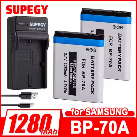 3.7V 1280mAH BP-70A BP70A BP 70A Battery Suitable for Samsung Cameras ES65 ES70 ES75 ES80 PL80 PL90 