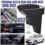 Perodua Bezza Arm Rest Car Arm Rest USB Port Armrest Bezza Console Box Double Layer Cup Holder Organ