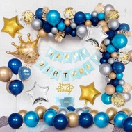 Balon Confetti Foil Lateks Warna Biru Emas Untuk Balon Ulang Tahun Dekorasi Balon Garland Set Balon 