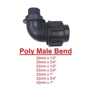 HDPE / POLY / PP FITTINGS PIPE ~ MALE BEND ( MB ) size : 20mm 25mm 32mm 1/2” 3/4” 1”
