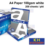 DOUBLE A A4 PAPER 100GSM 200SHEETS / 100GSM PAPER A4 / KERTAS A4 100GSM / 100GSM KERTAS A4
