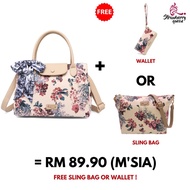 YC2 [FREE WALLET] Strawberry Queen Women Floral Nana Handbag (Floral E, Beige)