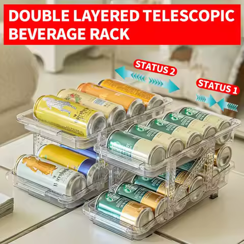 Expandable beverage storage box, transparent double-layer can storage rack, refrigerator can stackin