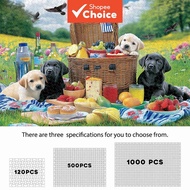 Happy Picnic Theme 120-500-1000 Pieces Puzzle, Dogs Picnic Party on Green Grass High Challenge