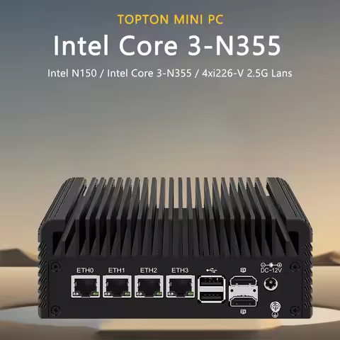Topton New Solid Firewall PC Computer Intel Core i3 N355 N150 4xi226-V 2.5G DDR5 Type-C 2*NVMe 2*SAT