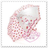 ♥小花花日本精品♥Hello Kitty 雨傘直傘兒童雨傘透明雨傘滿版草莓圖坐姿蝴蝶結點點日本限定55522809