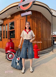Buggy Shorts 3 ส่วน เอวสูง ยีนส์เข้ม S-2XL  Lady Jeans