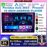Perodua Axia 2023 - Present 10'' (360 CAMERA 8GB RAM 128GB CARPLAY DSP 4G SIM) Nano Screen Android P