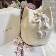 DIOR 刺繡logo 米色 束口 化妝包 無盒裝 14*17cm