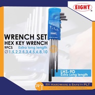 EIGHT | HEX KEY WRENCH | 9 PCS | EXTRA LONG LENGTH | PERENGKUH HEKSAGON PANJAG EXTRA 9 PCS