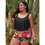 Plus Size Two Piece Swimsuit Bikini Set Short Bottom 2XL