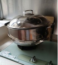 WMF 德國製 36cm 中式炒鑊｜全不鏽鋼連蓋+蒸架｜明火電磁爐適用