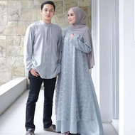 SADIL COUPLE Bahan Moscrepe ( Kemeja Koko + Gamis + Hijab ) Baju Pasangan Baju Setelan Lebaran Terbaru Set Gamis Pria Dan Wanita Pasangan Modern Modis Trendy Baju Couple Muslim Kemeja Pria Lengan Panjang COD