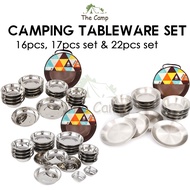 camping equipment CLS 16 /17 / 22Pcs Stainless Steel Tableware Set Plate Bowl Camping Outdoor Portab
