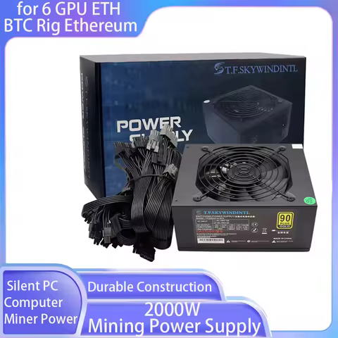 2000W Power Supply Gold ATX Mining PSU, Full Modular Active PFC Full Voltage for 6 GPU ETH BTC Minin