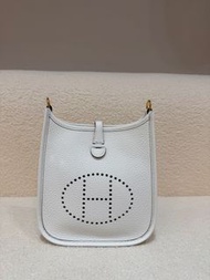 門市現貨 Hermes mini Evelyne new white新白色金扣 W stamp
