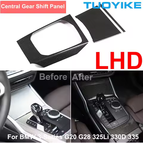 Car Real Dry 3K Carbon Fiber Central Control Gear Shift Storage Box Panel Cover Sticker For BMW 3-Se