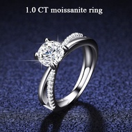 1CT Moissanite แหวนผ่านเครื่องตรวจจับเพชรแหวนหมั้นแหวนทองคำขาวชุบเงินสเตอร์ลิงแหวนแต่งงานสำหรับผู้หญิง