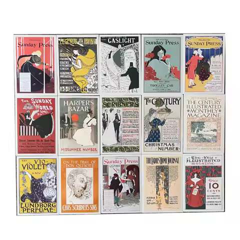 15Sheets/Set 19Th Century Vintage Old Advertising Postcards Retro Greeting Card Creative Wall Sticke