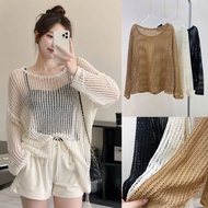 Women's Big Size Blouse Set, Long Sleeve Mesh T-shirt Mixed with Vintage Trendy Stretch T-shirt - (A