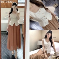 [FG] Dahye Braids Edge Vest with Long Skirt Set Korean Suit Premium Top Skirt SET7639