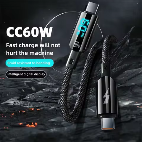 Fashion Digital Display Screen USB To Type C Fast Charging Data Cable 100W PD Data Cord Dual Type C