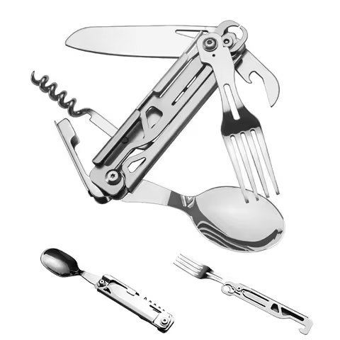 Outdoor Stainless Steel Multifunctional Camping Folding Knife Fork and Spoon Camping Equipment Panie