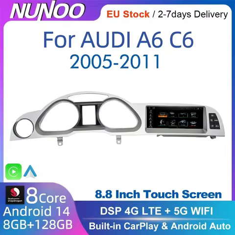 Android 14 8+128GB CarPlay For Audi A6 C6 4f 2005-2009 MMI 2G 3G GPS Car Multimedia Player Navigatio