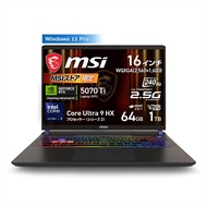 【最新Core Ultra9 HX & RTX5070Ti搭載・ウルトラハイスペック】MSIゲーミングノートPC Vector16HXAI メモリ64GB SSD1TB 16インチ WQXGA 240