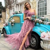 ชุดเดรสแขนกุดคอไม่สมมาตรสีพื้นหรูหราสำหรับผู้หญิง QOQ เหมาะสำหรับโอกาสทางการ เช่น งานเลี้ยงอาหารค่ำ,