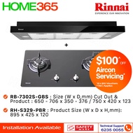 Rinnai Slimline Hood 90cm RH-S329-PBR &amp; Built-In Hob RB-7302S-GBS - LPG / PUB