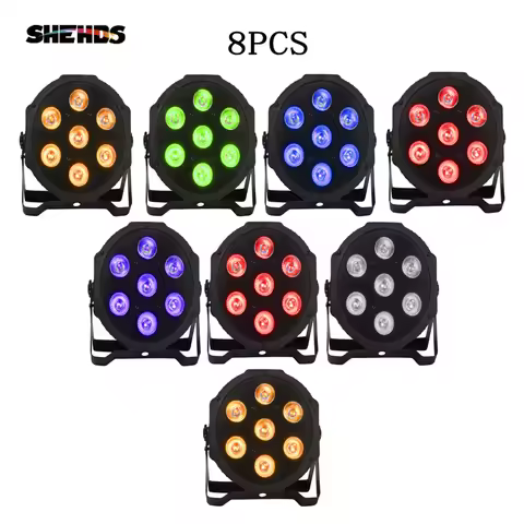 8pcs Hot Sell and Hight Quality Flat LED Par 7X12w/7X18W RGBW Stage Wash Light DMX Controller DJ Equ