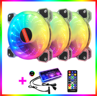 全城熱賣 - 酷月玉魄rgb風扇 12cm機箱風扇靜音幻彩發光臺式電腦靜音散熱風扇（3個玉魄RGB風扇+1套音樂控制器）