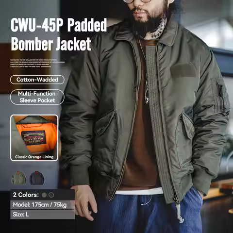 Maden Mens CWU-45P Bomber Jackets Autumn and Winter Windproof Thickened Coat Orange Lining High-dens