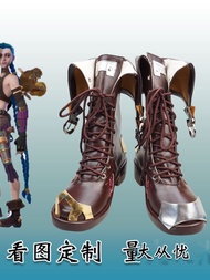 รองเท้า Cosplay Arcane Jinx สำหรับเล่นเกมส์ รองเท้าผู้ชายแบบสวม รองเท้าหนังสีดำ ทรงลำลอง ไซส์เล็กถึง