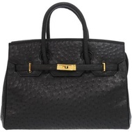 近全新 JRA Ryu C667 鴕鳥皮紋金屬黑色手提包 0552 [二手]