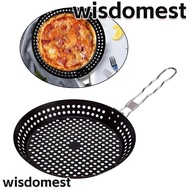 WISDOMEST BBQ Grill Pan Wooden Handle Round Pizza Folding Handle Barbecue Accessories Barbecue Basket Round Grill Basket