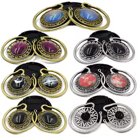 Showlove-2Pcs Solid Brass Stone Banded Ear Weights Hoop Earring Ear Gauge Expander Plugs Body Pierci