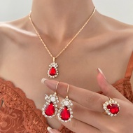 Ladies Crystal Earrings Necklace Ring Jewellery Set Ladies Jewellery Set Party Jewellery Set