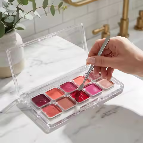 2Pcs Empty Eyeshadow Palette Transparent Lipstick Storage Box Portable Blush Palette Organizer for P