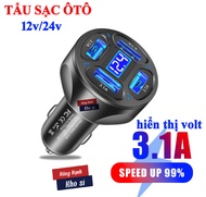 Tẩu sạc ô tô hiển thị volt Sạc nhanh 120w 4 cổng usb sạc