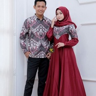 Couple Gamis Batik Syar'i Kombinasi Polos Best seller