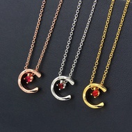 ZBTJ Small C-Shaped Diamond Plaid Single Diamond Red Diamond Necklace Ladies Plaid Four-Claw Red Dia