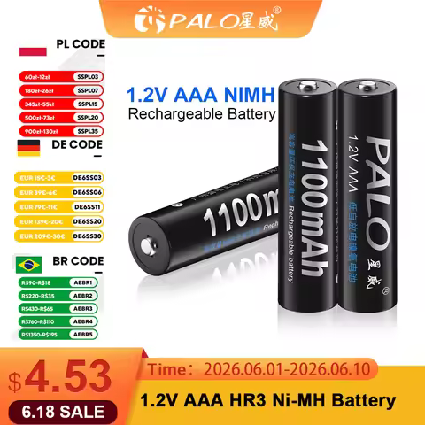 PALO 4-16Pcs 1100mAh AAA Rechargeable Battery 1.2V Ni-MH AAA Battery Rechargeable 3A Batteries Batte