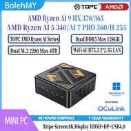 TOPC AMD Ryzen AI Series MINI PC R7 H255/AI5 340/AI7 PRO 360/AI9 HX370/365 Dual DDR5 WiFi6E BT5.3 OC