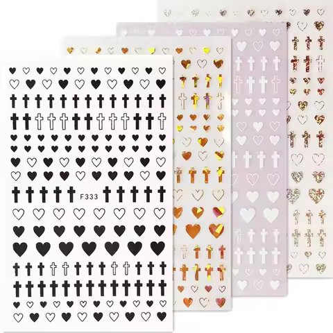 Newest Black Gold Sliver White Cross 3D Self Adhesive Decal Slider DIY Decoration Tool Nail Stickers