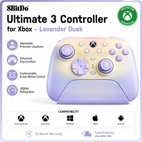 8BitDo Ultimate 3 Wireless Gamepad - Lavender Dusk for Xbox Series X/S Windows Android with TMR Joys
