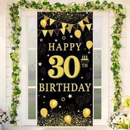 Black Gold Happy Birthday Door Banner Polyester Hanging Backdrop 185x90cm Birthday Party Decor Photo