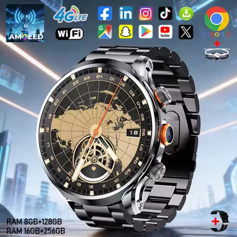 4G Full Netcom Smart Watch Men 680*680 AMOLED 16GB+256GB RAM 1880mah Battery HD Camera GPS WIFI Goog
