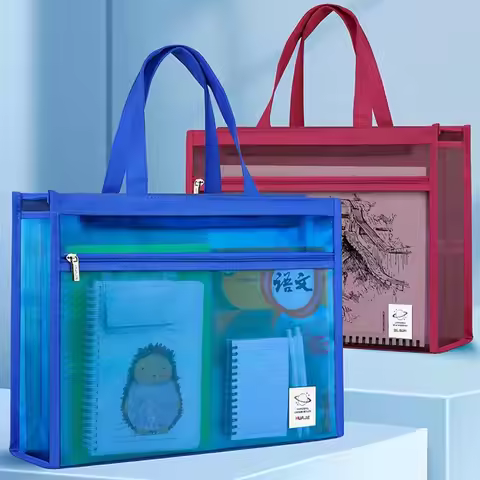 Large A3 File Bag Carry Book 8k Transparent Grid File Portable Zipper Tutorial Mesh Student Drawing 